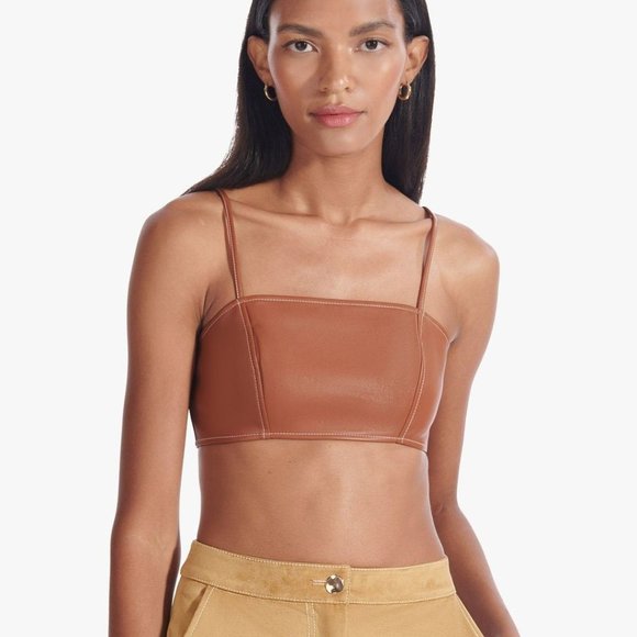 STAUD Bomber Vegan Leather Bralette Top in Whiskey - Picture 7 of 16